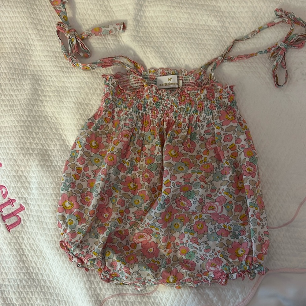 Sal & Pimenta pink Betsy liberty print bubble with bow ties